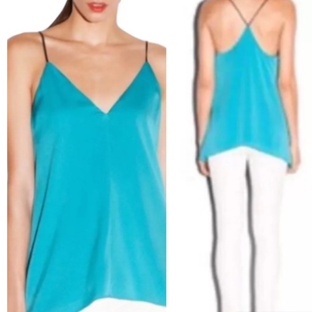 Milly Silk Leather Strap Flyaway Aqua Blue Tank Top Camisole - XS